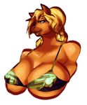  2014 alpha_channel anthro big_breasts bikini blonde_hair blue_eyes breasts brown_fur bust_portrait cleavage clothed clothing digital_media_(artwork) elaine equine female front_view fur hair horse looking_at_viewer mammal nipple_bulge portrait riendonut simple_background solo swimsuit transparent_background 