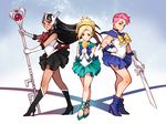  biceps bishoujo_senshi_sailor_moon black_choker black_hair blonde_hair blue_sailor_collar choker cosplay dark_skin eclosion gloves hand_mirror high_heels holding holding_staff mercy_(overwatch) mirror multiple_girls oohara_sayaka outer_senshi overwatch pink_hair sailor_collar sailor_neptune sailor_neptune_(cosplay) sailor_pluto sailor_pluto_(cosplay) sailor_senshi sailor_senshi_uniform sailor_uranus sailor_uranus_(cosplay) seiyuu_connection skirt staff strappy_heels sword symmetra_(overwatch) toned visor weapon white_gloves zarya_(overwatch) 