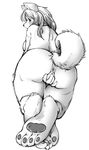  anthro anus breasts butt canine collar covering covering_crotch dog female greyscale hair hindpaw kemono mammal monochrome nude paws presenting presenting_hindquarters raised_tail rear_view setouchi_kurage solo 