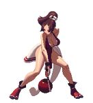  animated animated_gif bare_legs bouncing_breasts breasts brown_hair cleavage high_ponytail japanese_clothes king_of_fighters king_of_fighters_xiii large_breasts long_hair ninja no_bra pelvic_curtain pixel_art ponytail revealing_clothes shiranui_mai sideboob tabi 