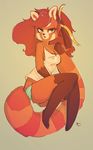  anthro breasts cleavage clothed clothing female green_eyes hair lizombie mammal nipple_bulge open_mouth panties red_hair red_panda ribbons solo underwear xiao_yue 