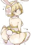  alternate_costume animal_ears ass back bangs blonde_hair blush boots breasts brown_eyes bunny bunny_ears bunny_girl bunny_tail bunnysuit closed_mouth detached_collar djeeta_(granblue_fantasy) fake_animal_ears fake_tail flower flying_sweatdrops from_behind full_body granblue_fantasy hair_flower hair_ornament hairband heart heart-shaped_pupils high_heels lace leotard light_smile looking_at_viewer looking_back medium_breasts parted_bangs raised_eyebrows randou sage_(granblue_fantasy) short_hair sideboob signature sketch smile solo spoken_heart spread_legs squatting steam steaming_body strapless strapless_leotard sweat symbol-shaped_pupils tail thigh_boots thighhighs thighs white_footwear white_legwear white_leotard 