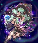  black_gloves drill_hair elbow_gloves feathers fiore_brunelli gloves green_hair hair_ornament hat lipstick long_hair magic makeup nishimura_kinu official_art orb revealing_clothes solo star_ocean star_ocean_integrity_and_faithlessness tail twin_drills witch_hat yellow_eyes 