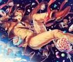  4boys alien america_(hetalia) american_flag axis_powers_hetalia belt birthday blonde_hair blue_eyes candy child circus66 commentary_request cupcake dated doughnut food fourth_of_july glasses gloves hamburger happy_birthday jacket jelly_bean lollipop male_focus multiple_boys multiple_persona necktie open_mouth sam_browne_belt smile solo_focus tony_(hetalia) ufo v younger 