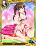 artist_request bracelet breasts brown_eyes brown_hair card_(medium) character_name checkered checkered_background chess_piece covered_nipples gradient gradient_background hair_ribbon high_school_dxd jewelry large_breasts murayama_(high_school_dxd) official_art pawn rainbow_background ribbon runes smile solo sparkle swimsuit torn_clothes torn_swimsuit trading_card twintails 