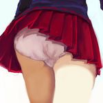  ass blue_background from_behind miniskirt panties pantyshot pantyshot_(standing) pleated_skirt red_skirt sekibanki simple_background skirt solo standing thighs touhou two-tone_background underwear upskirt walking white_background white_panties wind wind_lift yunuki_uta 