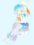  anabone bad_id bad_pixiv_id blue_background blue_eyes blue_hair bow dorothy_west frills full_body grin hand_on_own_cheek hat highres looking_at_viewer open_mouth pretty_(series) pripara ribbon short_hair simple_background smile solo star 