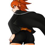  1girl ahoge artist_request ass brown_eyes cape capelet fate/grand_order fate_(series) female_protagonist_(fate/grand_order) jacket orange_hair pantylines scrunchie shorts side_ponytail smile solo 