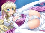  1girl bed blonde_hair blue_eyes blush breasts censored character_request diadem elbow_gloves female game_cg gloves hair_ornament kouyoku_senki_exs-tia kouyoku_senki_exs-tia_2 leg_up lips long_hair lusterise lying nipples open_mouthq panties short_sleeves small_breasts solo spread_legs thighhighs white_gloves white_legwear white_panties white_thighhighs 