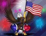  2016 4th_of_july anthro avian beak big_breasts bird breasts claws cleavage clothed clothing crouching eagle feathered_wings feathers female fireworks flag hi_res looking_at_viewer navel solo spread_wings suirano toe_claws wings 