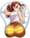  ass ass_mousepad brown_eyes brown_hair from_behind highres jcm2 kazoo looking_back luan_loud mousepad mouth_hold plaid plaid_skirt ponytail scrunchie skirt solo the_loud_house 