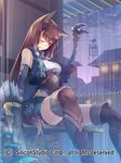  absurdres animal_ears boots bow_(weapon) brown_eyes brown_hair corset elbow_gloves gloves gyakushuu_no_fantasica highres kokka_han long_hair one_eye_closed rain shorts solo tail thigh_boots thighhighs underbust weapon wet wet_clothes 