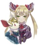  animal bangs blonde_hair blush bunny green_eyes hair_ornament holding holding_animal long_hair looking_at_viewer luna_(shadowverse) p-rus pointy_ears red_ribbon ribbon shadowverse simple_background sketch solo twintails upper_body white_background 