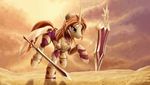  armor brown_eyes brown_hair detailed equine fan_character female hair horse mammal melee_weapon pony shield solo sword tagme weapon zigword 