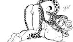  anthro ass_up big_breasts breasts brittany_diggers cheetah clothing dialogue edit english_text feline female fred_perry gold_digger hair huge_breasts lactating legwear line_art looking_at_viewer looking_back lying mammal nipples nude on_front snao socks solo text 