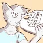  2016 ambiguous_fluids anthro beverage cat clothed clothing feline food fur holding_object low_res male mammal orange_background ricetag simple_background solo sweat white_fur 