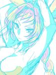  animal_ears armpits arms_up braid breasts cat_ears collarbone erune esser granblue_fantasy hair_intakes long_hair medium_breasts no_nipples nude pink_eyes pink_hair sayuco simple_background sketch solo tsurime upper_body white_background 
