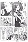  &gt;_&lt; 1boy 1girl :d admiral_(kantai_collection) ahoge alternate_costume blush bucket character_name closed_eyes comic eggplant food full-face_blush gloves greyscale hagikaze_(kantai_collection) heart heart_ahoge heart_in_mouth highres kantai_collection long_hair monochrome open_mouth overalls plant round_teeth short_sleeves side_ponytail smile soborou solid_oval_eyes speech_bubble teeth translated twitter_username vegetable 