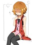  brown_eyes closed_eyes natsunagi_takaki open_mouth pokemon pokemon_(anime) pokemon_xy_(anime) serena_(pokemon) short_hair sleeveless_duster solo thighhighs 