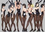  animal_ears arm_at_side armpits arms_behind_back arms_behind_head arms_up ass ass_support backless_outfit bangs bare_arms bare_shoulders between_legs black_footwear black_hair blonde_hair blunt_bangs blush bodysuit braid breast_grab breasts brown_eyes brown_hair bunny_ears bunny_girl bunny_tail bunnysuit cleavage closed_mouth collarbone contrapposto covering covering_crotch crossed_legs embarrassed fake_animal_ears fishnet_pantyhose fishnets full_body grabbing grabbing_from_behind green_eyes grey_background grey_hair hair_ornament hair_over_shoulder hairband hairclip hand_between_legs hands_on_another's_chest hands_on_own_ass hands_on_own_chest hands_on_thighs head_tilt hiding high_heels leotard long_hair looking_away looking_down looking_to_the_side medium_breasts multiple_girls original pantyhose parted_bangs profile shoes short_hair simple_background small_breasts smile smug standing strapless strapless_leotard tail thigh_gap tsukino_wagamo twin_braids watson_cross wrist_cuffs yuri 