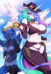  anthro big_breasts breasts cleavage clothed clothing cowboy duo equine female friendship_is_magic gun horn mammal my_little_pony princess_celestia_(mlp) princess_luna_(mlp) ranged_weapon skimpy slugbox weapon winged_unicorn wings 