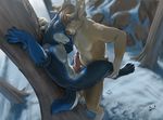  anal blue_fur canine cervine deer fur horn invalid_color male male/male mammal outdoor_sex precum snow tree 