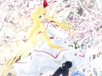  3d blonde_hair commentary dress flower highres kurogoma_(meganegurasan) lily_white long_hair mikumikudance solo touhou very_long_hair white_dress wings 