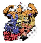  2016 adventure_foxy_(fnaf) adventure_fredbear_(fnaf) animatronic armpits bear bow_tie canine five_nights_at_freddy&#039;s five_nights_at_freddy&#039;s_4 five_nights_at_freddy&#039;s_world fox fredbear_(fnaf) hat japanese_text lagomorph machine mammal nightmare_bonnie_(fnaf) nitorou open_mouth plushtrap_(fnaf) rabbit robot smile teeth text video_games 