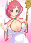  breasts cleric green_eyes huge_breasts kainkout pink_hair staff white_mage 