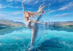  artist_name blonde_hair dancing hayden_mackenzie highres lake long_hair mountain original solo splashing water 