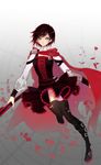  1girl boots cape ruby_rose rwby scythe short_hair silver_eyes skirt solo thighhighs 