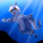  anthro berseepon09 blue_skin breasts cute female fish hair hi_res marine open_mouth shark sharp_teeth solo teeth tongue underwater water white_hair yellow_eyes 