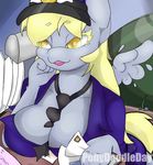  anthro anthrofied big_breasts blonde_hair breasts butt cleavage clothed clothing derpy_hooves_(mlp) equine female friendship_is_magic hair hat headwear horse invalid_tag letter mammal mane my_little_pony necktie open_mouth pegasus pony ponydoodleday wings yellow_eyes 