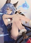  animal_ears bare_shoulders belt blue_hair blue_skirt breasts brown_gloves cape cat_ears colored_eyelashes dutch_angle earrings erune ferry_(granblue_fantasy) from_below gloves granblue_fantasy hand_on_own_knee highres hoop_earrings jewelry long_hair looking_at_viewer loose_belt medium_breasts parted_lips pink_background riffey sideboob simple_background single_earring sitting skirt small_breasts solo thighs very_long_hair wavy_hair yellow_eyes 