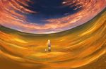  amano_takumi blonde_hair blue_dress blue_sky cat cloud day dress field fisheye floating_hair from_behind grass kanon long_hair long_sleeves meadow outdoors piro sawatari_makoto scenery sky solo very_long_hair walking 