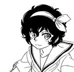  2016 :3 amano_onsa bad_id bad_twitter_id bakuon!! dated greyscale hair_between_eyes hair_ribbon looking_at_viewer messy_hair monochrome ribbon sailor_collar school_uniform signature simple_background solo tanaka_yuuichi white_background 