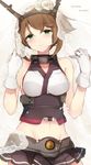  2014 2015 bangs bare_shoulders black_skirt breasts bridal_veil brown_hair closed_mouth collarbone cowboy_shot dated eyebrows eyebrows_visible_through_hair gloves green_eyes groin hairband hiiragi_souren jewelry kantai_collection looking_at_viewer medium_breasts midriff mutsu_(kantai_collection) navel pleated_skirt ring short_hair simple_background skirt sleeveless smile solo stomach veil wedding_band white_background white_gloves 