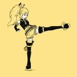  blonde_hair chaoschao dengekiko kicking long_hair monochrome neptune_(series) ponytail yellow_background 