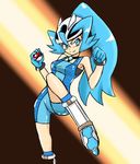  1girl a.k.o.t. blue_eyes blue_hair cosplay helmet ibuki_(pokemon) koruni_(pokemon) koruni_(pokemon)_(cosplay) long_hair pokemon pokemon_gsc pokemon_hgss pokemon_xy skates solo 