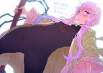  7th_dragon 7th_dragon_(series) :&lt; blue_eyes blush bodysuit breasts cameltoe cosplay covered_navel covered_nipples looking_at_viewer petenshi_(dr._vermilion) purple_hair samurai_(7th_dragon) samurai_(7th_dragon)_(cosplay) short_hair_with_long_locks simple_background small_breasts solo vocaloid voiceroid white_background yuzuki_yukari 