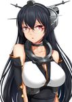  bespectacled black_gloves black_hair breasts chestnut_mouth chiyo_goya elbow_gloves fingerless_gloves glasses gloves headgear highres kantai_collection large_breasts long_hair nagato_(kantai_collection) red_eyes solo 