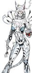  anthro armor claws cyber_cat cybernetics cyborg dc_comics feline female jim_balent looking_at_viewer lynx machine mammal missile_launcher red_eyes smoke solo spikes 