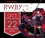  2016 boots cape corset crescent_rose dress ein_lee highres long_sleeves official_art puffy_long_sleeves puffy_sleeves roosterteeth ruby_rose rwby scythe short_hair silver_eyes solo thighhighs vambraces weapon zettai_ryouiki 