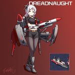  command_and_conquer gloves hammer_and_sickle langbazi md5_mismatch mecha_musume midriff military military_uniform military_vehicle missile pantyhose personification red_eyes ship shorts silver_hair solo soviet uniform warship watercraft 