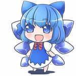  :d blue_dress blue_eyes blue_hair blush chibi cirno commentary dress eyebrows eyebrows_visible_through_hair ice ice_wings open_mouth puffy_short_sleeves puffy_sleeves ribbon short_hair short_sleeves simple_background smile solo touhou white_background wings yuuki_(yuyuki000) 