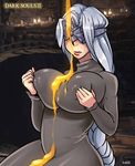  1girl blind breasts dark_souls dark_souls_iii fire_keeper huge_breasts krekk0v white_hair 