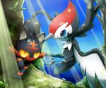  artist_request flying lake litten no_humans pikipek pokemon pokemon_(game) pokemon_sm tagme tree 