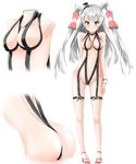  amatsukaze_(kantai_collection) armpits ass breasts collarbone groin hair_ornament highres kantai_collection long_hair looking_at_viewer medium_breasts navel orange_eyes r0g0b0 silver_hair simple_background slingshot_swimsuit solo swimsuit white_background 