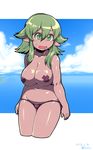  asakawa_remon blush breasts green_eyes green_hair large_breasts open_mouth original pasties pointy_ears remona-san solo topless 