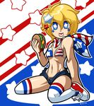  :p america american_flag american_flag_bikini bikini blonde_hair blue_eyes breasts converse flag_print food hair_ornament hamburger navel original robert_j_case scarf shoes short_hair short_shorts shorts sitting small_breasts sneakers solo star star-shaped_pupils star_hair_ornament swimsuit symbol-shaped_pupils thighhighs tongue tongue_out unbuttoned wariza white_legwear 